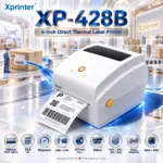 Xprinter XP-428B 4-Inch Direct Thermal Label Printer, 108mm Print Width, 203 DPI, 152mm/s, USB+LAN Interface, 127mm Roll Capacity, TSPL/ZPL/EPL/DPL, Dual Sensors, White