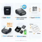 Xprinter XP-P801A 80mm Mobile Thermal Receipt Printer, 72mm Print Width, 203 DPI, 70mm/s, USB + Bluetooth, 1800mAh Battery, QR Code, Black - Image 4