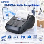 Xprinter XP-P801A 80mm Mobile Thermal Receipt Printer, 72mm Print Width, 203 DPI, 70mm/s, USB + Bluetooth, 1800mAh Battery, QR Code, Black