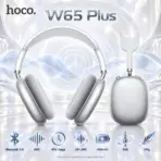 HOCO W65 Plus Silver ANC Wireless Headphones With Bluetooth 5.4, AUX Support, 45-Hour Battery, 32-Hour ANC Usage, 400mAh Battery, And Fabric Ear Tips