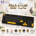 AKKO Black & Gold 3108RF Full-Size Dual-Mode Wireless (2.4GHz & USB-C) Mechanical Keyboard, Frost Pink Linear Switches, PBT Double-Shot Keycaps, Cherry Profile, 2 × AAA Batteries