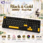 AKKO Black & Gold 3108RF Full-Size Dual-Mode Wireless (2.4GHz & USB-C) Mechanical Keyboard, Frost Pink Linear Switches, PBT Double-Shot Keycaps, Cherry Profile, 2 × AAA Batteries