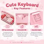 AKKO POCO Pig 3108v3 RF Full-Size Dual-Mode Wireless (2.4GHz & USB-C) Mechanical Keyboard, Frost Pink Linear Switches, PBT Dye-Sub MOA Keycaps, For Windows / macOS / iOS / Android - Image 4