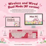 AKKO POCO Pig 3108v3 RF Full-Size Dual-Mode Wireless (2.4GHz & USB-C) Mechanical Keyboard, Frost Pink Linear Switches, PBT Dye-Sub MOA Keycaps, For Windows / macOS / iOS / Android - Image 5