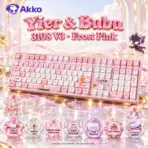 AKKO Yier & Bubu 3108 V3 Pink Wired Mechanical Keyboard, Frost Pink Linear Switches, PBT Dye-Sub MOA Keycaps, White LED Backlit & Hot-Swap Sleeve Socket 