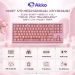AKKO 5087 V3 Pink Transparent Wireless TKL Mechanical Keyboard, Frost Pink Linear Switches, TRI-Mode (USB-C, 2.4GHz & Bluetooth 5.0), RGB, Gasket Mount, 10000mAh Battery & Hot-Swap - Image 2