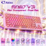 AKKO 5087 V3 Pink Transparent Wireless TKL Mechanical Keyboard, Frost Pink Linear Switches, TRI-Mode (USB-C, 2.4GHz & Bluetooth 5.0), RGB, Gasket Mount, 10000mAh Battery & Hot-Swap