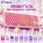 AKKO 5087 V3 Pink Transparent Wireless TKL Mechanical Keyboard, Frost Pink Linear Switches, TRI-Mode (USB-C, 2.4GHz & Bluetooth 5.0), RGB, Gasket Mount, 10000mAh Battery & Hot-Swap