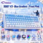 AKKO 5087 V3 Blue Gradient TKL Tri-Mode Wireless  Mechanical Keyboard “SIDE PRINT”, Frost Pink Linear Switches, 10000mAh Battery, RGB, Bluetooth5.0 / 2.4GHz / USB Type-C, Gasket Mount & Hot-Swap, For Windows / macOS / iOS / Android