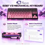 AKKO 5087 V3 Black & Pink Gradient TKL Tri-Mode Mechanical Keyboard “SIDE PRINT”, Botany Linear Switches, (Bluetooth 5.0, 2.4GHz wireless, or USB Type-C), 10000mAh Battery, RGB, Gasket Mount & Hot-Swap, Mac & Windows - Image 9