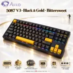 AKKO 5087 V3 Black & Gold TKL Tri-Mode Mechanical Keyboard, Bittersweet Tactile Switches, (Bluetooth 5.0, 2.4GHz wireless, or USB Type-C), 10000mAh Battery, RGB, Gasket Mount & Hot-Swap, For Windows / macOS / iOS / Android