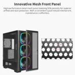 MONTECH SKY TWO GX Black E-ATX Airflow Gaming Case, 3 × 140mm ARGB PWM Built-in Fans, 360mm Top/Front Radiator Support, 400mm GPU Clearance, Tempered Glass & USB-C, Up to 11 Fans - Image 4