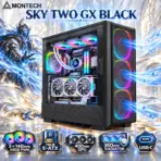 MONTECH SKY TWO GX Black E-ATX Airflow Gaming Case, 3 × 140mm ARGB PWM Built-in Fans, 360mm Top/Front Radiator Support, 400mm GPU Clearance, Tempered Glass & USB-C, Up to 11 Fans