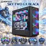 MONTECH SKY TWO GX Black E-ATX Airflow Gaming Case, 3 × 140mm ARGB PWM Built-in Fans, 360mm Top/Front Radiator Support, 400mm GPU Clearance, Tempered Glass & USB-C, Up to 11 Fans