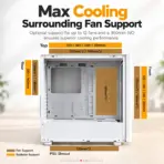 MONTECH XR Wood White ATX Gaming Case, Genuine Walnut, 4 × 120mm ARGB PWM Fans, Mesh Front, Tempered Glass, 420mm GPU, 360mm Top Radiator, USB-C & 12-Fan Support - Image 6