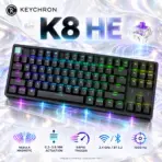 Keychron K8 HE Black 80% TKL Wireless Magnetic Keyboard with Nebula Switches, Adjustable 0.2–3.8 mm Actuation, Rapid Trigger, RGB, Hot-Swap, Bluetooth, 2.4 GHz and USB-C