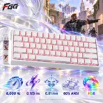 FGG MAD 60 HE RGB White 60% ANSI Gaming Keyboard with Magnetic Amber Pro Switches, 8,000 Hz Polling, 0.125 ms Latency, 0.01 mm Adjustment and RGB Backlighting