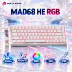 FGG MAD68 HE White 68% Wired RGB Keyboard with Magnetic Amber Pro Switches, USB Connection, Up to 8000Hz Polling Rate, PBT Keycaps, N-Key Rollover and Anti-Ghosting