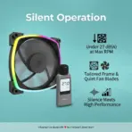 MONTECH RX120 PWM 120mm Reverse-Blade ARGB Fans, 800–1600 RPM, 59 CFM, 1.8 mmH₂O, 27 dBA Near Silent, 4-Pin PWM, 5V 3-Pin ARGB | BLACK ~ ONE SINGLE FAN - Image 4