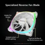 MONTECH RX120 PWM 120mm Reverse-Blade ARGB Fans, 800–1600 RPM, 59 CFM, 1.8 mmH₂O, 27 dBA Near Silent, 4-Pin PWM, 5V 3-Pin ARGB | BLACK ~ ONE SINGLE FAN - Image 5