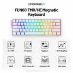 MonsGeek FUN60 Pro SP White 60% Tri-Mode Wireless HE Gaming Keyboard, Akko Glare Magnetic Switches, 8K Wired/2.4G Polling, USB-C Wired Mode, 0.01mm RT, 3000mAh & ARGB - Image 2