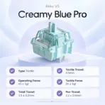 Akko V5 Creamy Blue Pro 45-Piece Tactile Mechanical Switches, 45 ± 5 gf Operating Force, 55 ± 5 gf Tactile Force, 3.3 mm Travel, 5-Pin, Lubed & LED Diffuser - Image 2