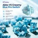 Akko V5 Creamy Blue Pro 45-Piece Tactile Mechanical Switches, 45 ± 5 gf Operating Force, 55 ± 5 gf Tactile Force, 3.3 mm Travel, 5-Pin, Lubed & LED Diffuser - Image 3