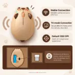 Akko Capybara Brown Tri-Mode Wireless Optical Mouse, Bluetooth 3.0/5.0 & 2.4GHz, 1200 DPI, Ergonomic ABS Body, 10m Range & AA Power - Image 3