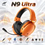 ATK N9 Ultra Orange Tri-Mode Over-Ear Gaming Headset with Stereo Sound, Detachable Noise-Reducing Mic, 3.5 mm Wired, 2.4G Wireless and Bluetooth