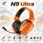ATK N9 Ultra Orange Tri-Mode Over-Ear Gaming Headset with Stereo Sound, Detachable Noise-Reducing Mic, 3.5 mm Wired, 2.4G Wireless and Bluetooth