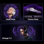 Akko Verge S9 Ultra Black & Red Quad-Mode Wireless Gaming Headset with 53 mm N52 Drivers, Virtual 7.1 Surround, Detachable Mic, USB-C, Bluetooth, 2.4 GHz Wireless, and 2000 mAh Battery - Image 3