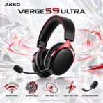 Akko Verge S9 Ultra Black & Red Quad-Mode Wireless Gaming Headset with 53 mm N52 Drivers, Virtual 7.1 Surround, Detachable Mic, USB-C, Bluetooth, 2.4 GHz Wireless, and 2000 mAh Battery