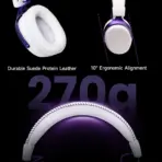Akko Verge S9 Ultra White & Purple Quad-Mode Wireless Gaming Headset with 53 mm N52 Drivers, Virtual 7.1 Surround, Detachable ENC Mic, [2.4 GHz wireless (USB-A or USB-C receiver), Bluetooth 5.3, USB-C wired] Connectivity - Image 2