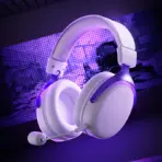 Akko Verge S9 Ultra White & Purple Quad-Mode Wireless Gaming Headset with 53 mm N52 Drivers, Virtual 7.1 Surround, Detachable ENC Mic, [2.4 GHz wireless (USB-A or USB-C receiver), Bluetooth 5.3, USB-C wired] Connectivity - Image 6