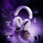 Akko Verge S9 Ultra White & Purple Quad-Mode Wireless Gaming Headset with 53 mm N52 Drivers, Virtual 7.1 Surround, Detachable ENC Mic, [2.4 GHz wireless (USB-A or USB-C receiver), Bluetooth 5.3, USB-C wired] Connectivity - Image 7