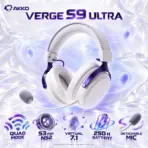 Akko Verge S9 Ultra White & Purple Quad-Mode Wireless Gaming Headset with 53 mm N52 Drivers, Virtual 7.1 Surround, Detachable ENC Mic, [2.4 GHz wireless (USB-A or USB-C receiver), Bluetooth 5.3, USB-C wired] Connectivity