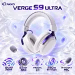 Akko Verge S9 Ultra White & Purple Quad-Mode Wireless Gaming Headset with 53 mm N52 Drivers, Virtual 7.1 Surround, Detachable ENC Mic, [2.4 GHz wireless (USB-A or USB-C receiver), Bluetooth 5.3, USB-C wired] Connectivity