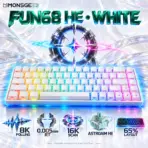 MonsGeek FUN68 HE White 65% Wired Magnetic Keyboard, Akko AstroAim Switches, 8K Polling, 0.005mm RT, 16K Scan, ARGB & Magnetic Hot-Swap