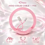 Akko Coiled Cable – Pink 1.5 m TPU USB-A to USB-C Keyboard Cable with Zinc Alloy Connectors