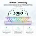 MonsGeek FUN60 Pro SP White 60% Tri-Mode Wireless HE Gaming Keyboard, Akko Glare Magnetic Switches, 8K Wired/2.4G Polling, USB-C Wired Mode, 0.01mm RT, 3000mAh & ARGB - Image 3