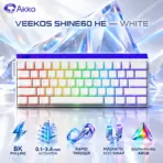 Akko Veekos Shine60 HE White 60% Wired Magnetic Gaming Keyboard with Flash Switches, 8K Polling, Adjustable 0.1–3.4 mm Actuation, Rapid Trigger, Hot-Swap and ARGB