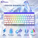 Akko Veekos Shine60 HE White 60% Wired Magnetic Gaming Keyboard with Flash Switches, 8K Polling, Adjustable 0.1–3.4 mm Actuation, Rapid Trigger, Hot-Swap and ARGB