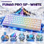 MonsGeek FUN60 Pro SP White 60% Tri-Mode Wireless HE Gaming Keyboard, Akko Glare Magnetic Switches, 8K Wired/2.4G Polling, USB-C Wired Mode, 0.01mm RT, 3000mAh & ARGB