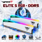 Patriot Viper Elite 5 RGB 32GB (2×16GB) DDR5-6000 CL30 1.35V Memory Kit, XMP 3.0, AMD EXPO, On-Die ECC, Aluminum Heatspreader, Unlocked PMIC & RGB Lightbar | WHITE ~ PVER532G60C30KW