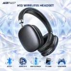 ACEFAST H13 Black Wireless Headset with Bluetooth 6.0, 40mm Hi-Fi Drivers, Bass Boost, Low-Latency Game Mode, TF Card Playback, 60-Hour Battery and USB-C Charging