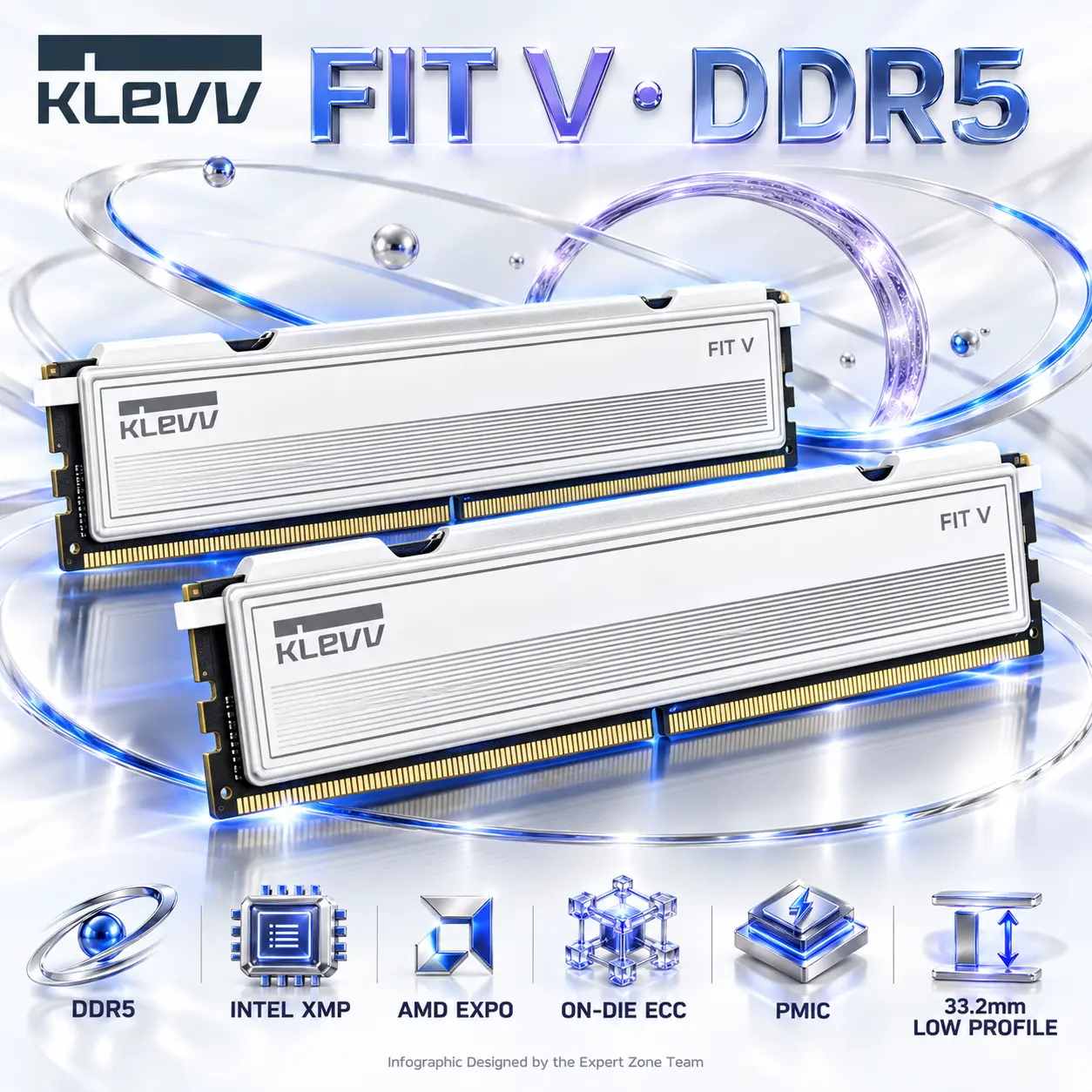 IMG_6abfb974d899c.webp KLEVV FIT V Ceramic White 32GB (2×16GB) DDR5-5600 CL30 Memory Kit, 30-36-36-88, 1.25V, Intel XMP, AMD EXPO, Aluminum Heatsink & 33.2mm Low Profile | KD5AGU880-56K300F - Image 1