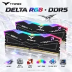 TEAMGROUP T-Force Delta RGB DDR5 32GB RAM Kit (2x 16GB) 5200MHz , CL40 , 1.25V , XMP 3.0 & AMD EXPO Support, On-Die ECC, 120° RGB Lighting, PMIC Power Management, Aluminum Heatsink  | BLACK ~ FF3D532G5200HC40CDC01
