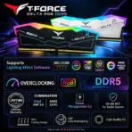 TEAMGROUP T-Force Delta RGB DDR5 32GB RAM Kit (2x 16GB) 5200MHz , CL40 , 1.25V , XMP 3.0 & AMD EXPO Support, On-Die ECC, 120° RGB Lighting, PMIC Power Management, Aluminum Heatsink  | BLACK ~ FF3D532G5200HC40CDC01 - Image 9