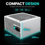 GamerStorm  by DeepCool PQ1000G WH 1000W ATX 3.1 Fully Modular PSU, 80 PLUS Gold, Cybenetics Platinum, PCIe 5.1 600W 12V-2x6, Japanese Capacitors, 120mm FDB | WHITE - Image 10