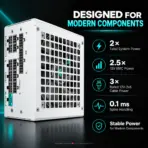 GamerStorm  by DeepCool PQ1000G WH 1000W ATX 3.1 Fully Modular PSU, 80 PLUS Gold, Cybenetics Platinum, PCIe 5.1 600W 12V-2x6, Japanese Capacitors, 120mm FDB | WHITE - Image 3